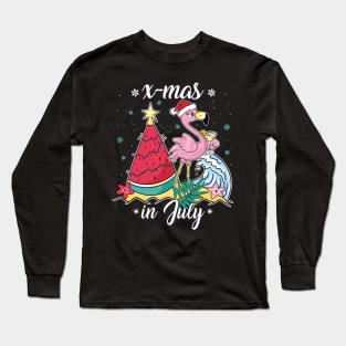 Christmas in July "X-mas In July " Funny Flamingo Long Sleeve T-Shirt